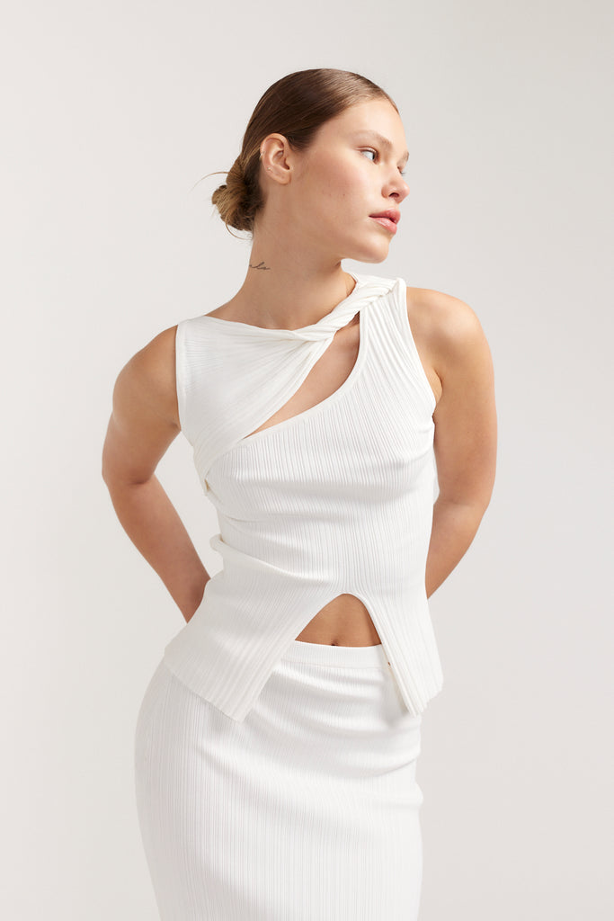 Romee Knit Rib Knit Top White Henne