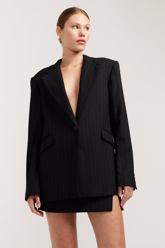 Ornella Blazer | Black Pinstripe Oversized Blazer | Henne