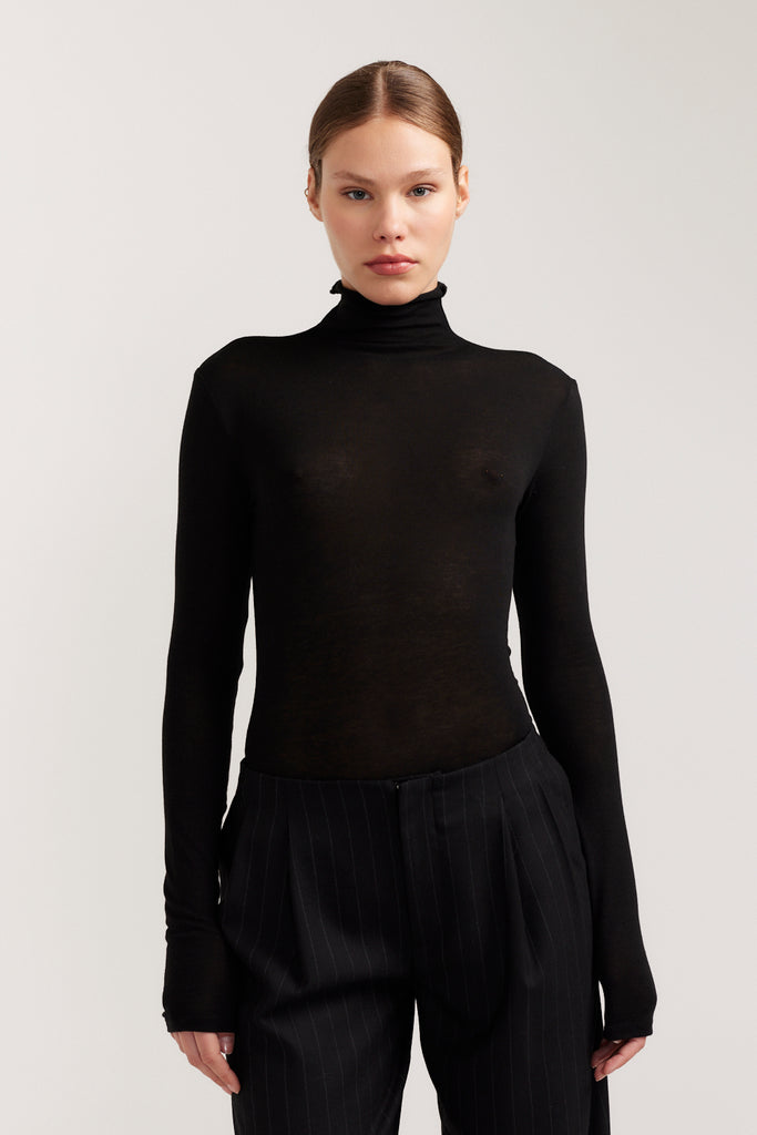 Perola Sheer Skivvy | Black Turtleneck Long Sleeve Top | Henne