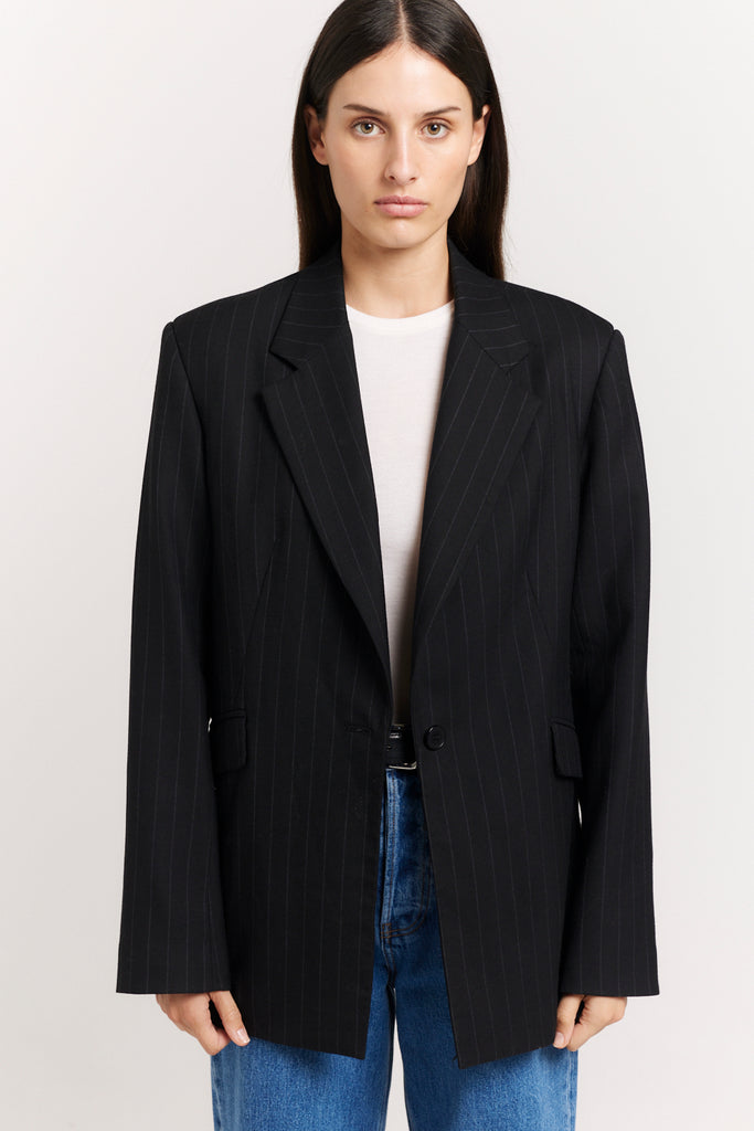 Ornella Blazer | Black Pinstripe Oversized Blazer | Henne