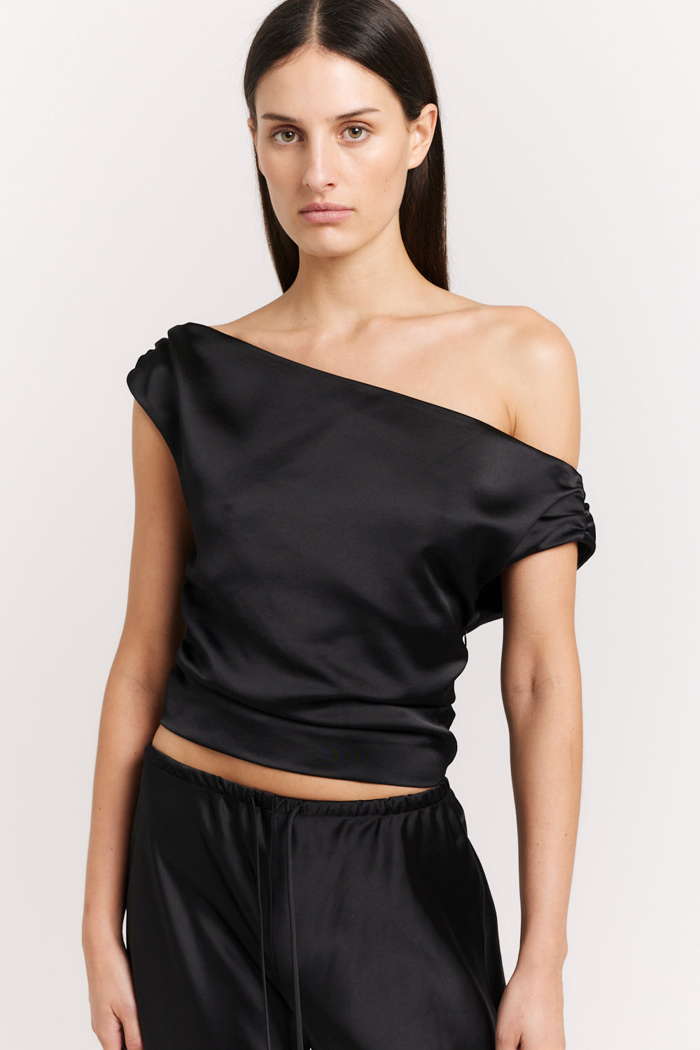 Gerardo Off Shoulder Top Black Satin Henne