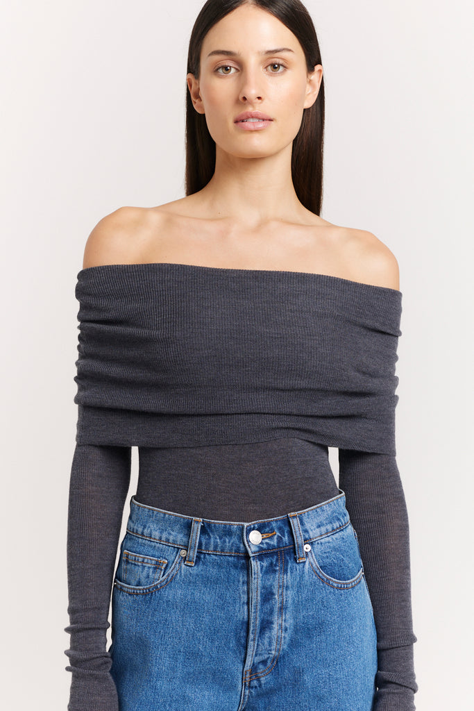 Elara Top | Grey Off Shoulder Long Sleeve | Henne