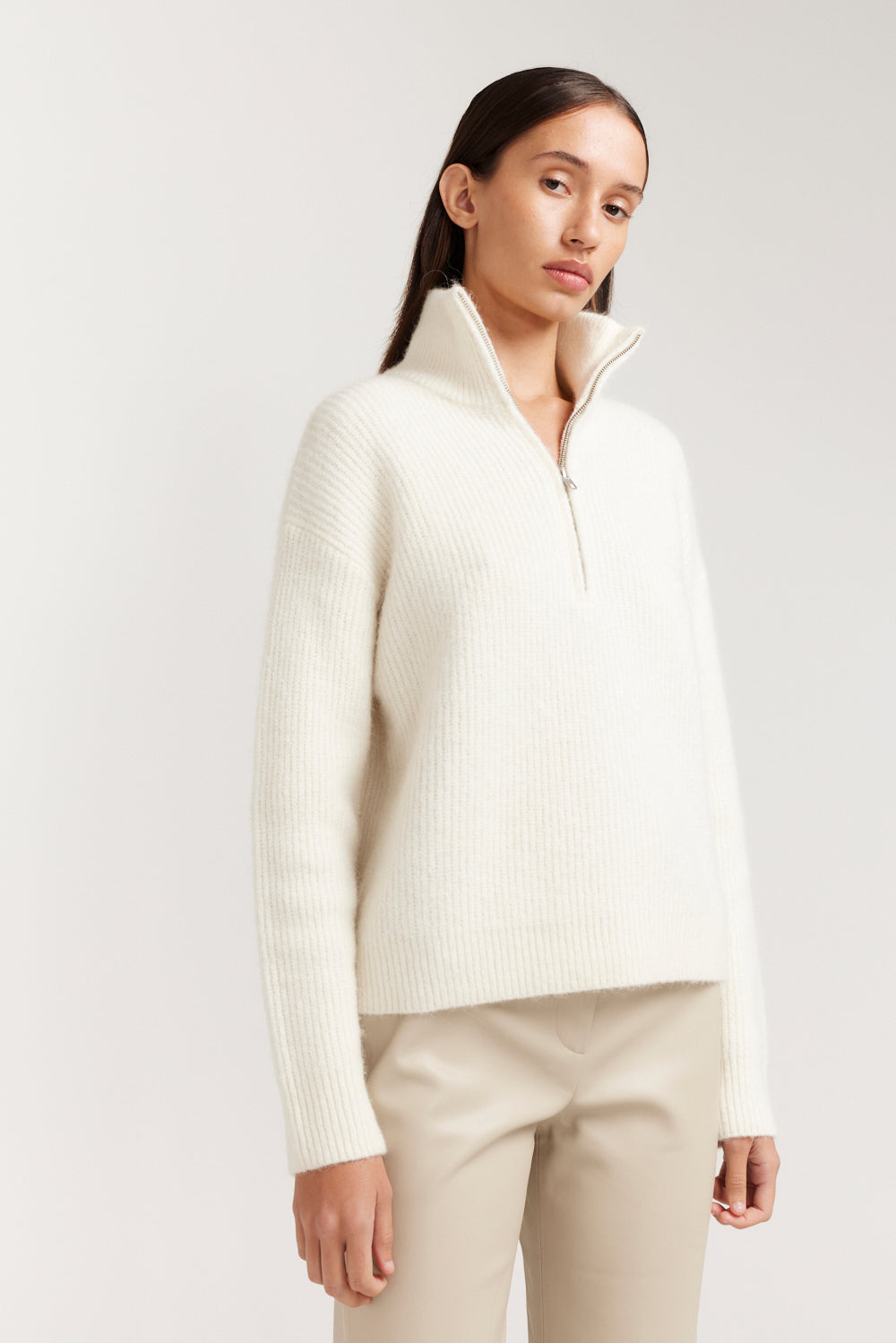 Cream Half Zip Knitted Bodysuit