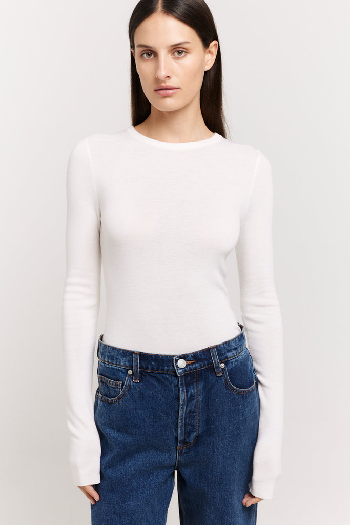 Carr Top | White Long Sleeve Knit Top | Henne