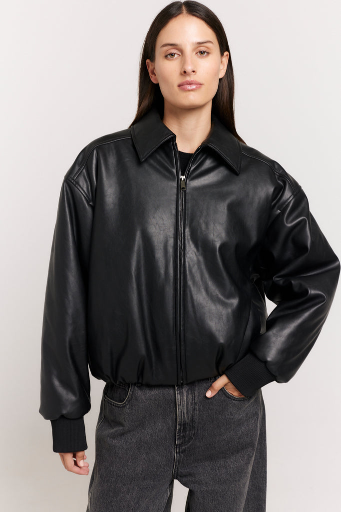 Iliad Bomber | Black Vegan Leather Bomber Jacket | Henne