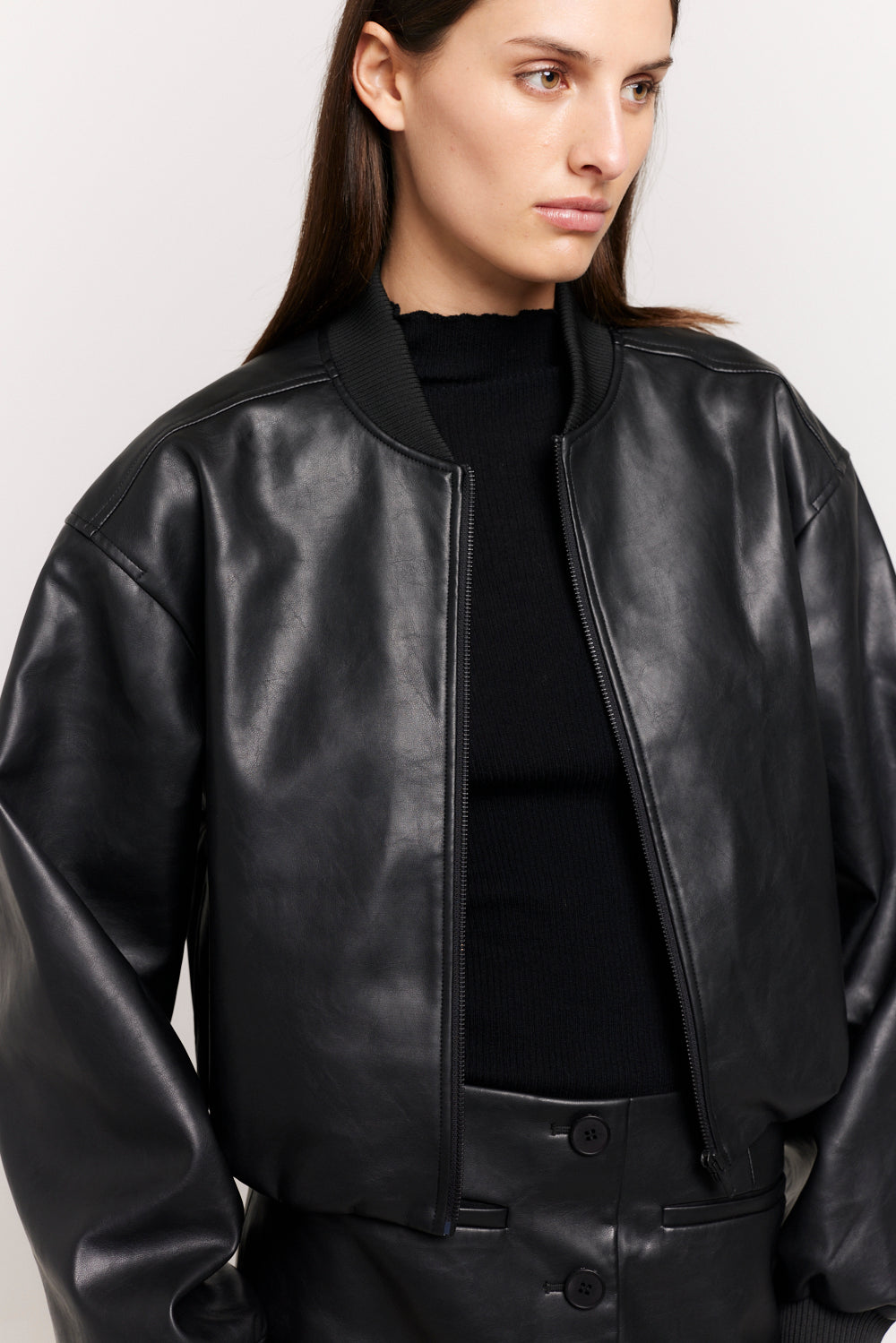 Mara Bomber Black Leather Bomber Jacket Henne