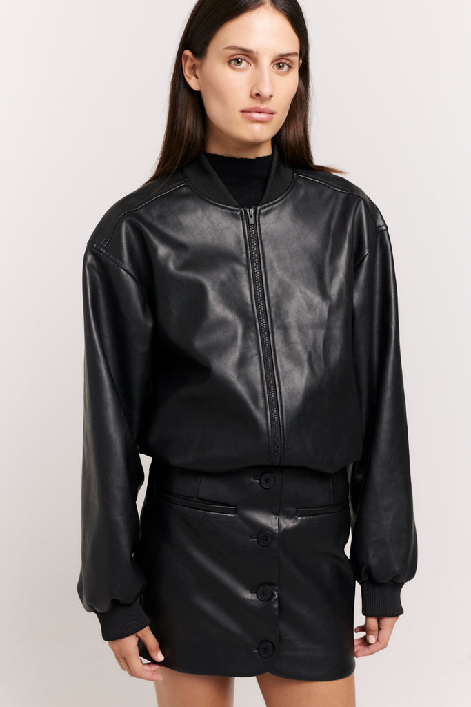 Mara Bomber | Black Leather Bomber Jacket | Henne